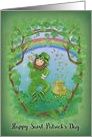 Happy Saint Patrick’s Day Leprechaun Tossing Coins into Gold Pot card