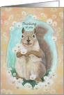 Thinking of you with squirrel holding daisies encased by acorn border card
