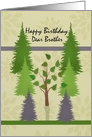 Happy Birthday Dear Brother with lone deciduous tree among pine trees card