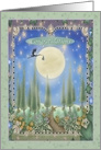 Stork flying over the Moon with Bundle of Joy, Congratulation on Birth card