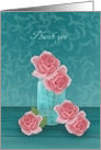 Thank you for the gift of flowers with roses, blue vase card