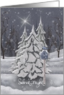 Silent Night, Monochromatic Night Snow Scene with Blue Bird, Star card