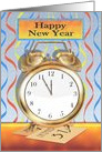 Happy New Year with Alarm Clock, Hands near Midnight, Calendar card