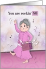 You are Rockin’ 80 Birthday for Woman in Pink Bathrobe, Radio card