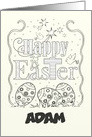 Custom Happy Easter Coloring Page with Eggs, Bunny, Doves card