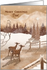 Merry Christmas Dad with Twin Deer, Monochromatic Color Winter Scene card