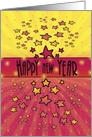 Happy New Year with Fun Colors, Stars, in Red, Yellow, Orange card