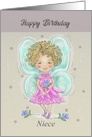 Happy Birthday Niece with Fairy Holding Blue Flower card