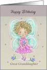 Happy Birthday Great Granddaughter with Fairy Holding Blue Flower card