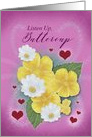Listen Up Buttercup Valentine’s Day with Pink Background, Red Hearts card