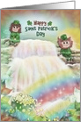 Happy Saint Patrick’s Day with Leprechauns, Waterfall, Gold, Rainbow card