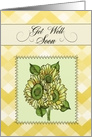 Get Well Soon with Sunflowers Bouquet, Yellow Gingham Stripes card