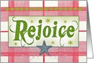 Country, Primitive, Gingham Check, Stars, Rejoice Christmas card