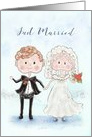 Just Married Bride and Groom,Cute, Whimsical, Watercolor card