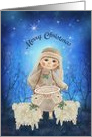 Merry Christmas with A Drummer Boy, Sheep, Night Scene card