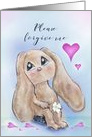 Please Forgive Me, Bunny Holding White Flower, Hearts card