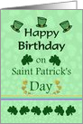 Happy Birthday On St. Patrick’s Day Clovers, Hats, Hearts, Rainbow card