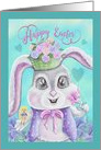 Happy Easter Soft Watercolor Bunny, Chick, Flowers card