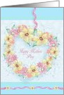 Happy Mother’s Day Heart of Flowers Wreath Hanging from Ribbon card