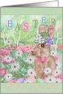 Easter Bunny with Top Hat Surrounded by Flowers, Eggs card