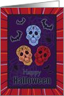 Happy Halloween with Skulls, Bats, Spiders with Colorful Border card