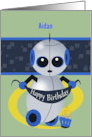 Customization Happy Birthday with Robot Cupcake Banner card