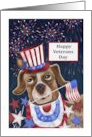 Happy Veterans Day with Dog in Patriotic Attire Holding Flag card