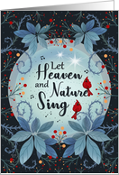 Let Heaven and Nature Sing with Two Cardinals Swirls Berries Leaves Christmas card