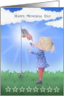 Happy Memorial Day with Little Girl Holding Looking at Flag card