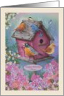 Happy Birthday Mom with Birds Birdhouse Flowers card