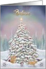 Believe Christmas with Two Bunnies Decorating Tree card