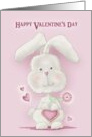 Happy Valentine’s Day with Cute Bunny Holding Heart Flower card