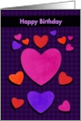 Happy Birthday with Colorful Hearts Plaid Background card