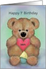 Happy First Birthday Son Teddy Bear with Heart Cupcake card