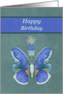 Happy birthday butterfly holding cupcake candle card