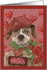 I’m Yours Valentines Day Boxer Dog French Beret Roses card