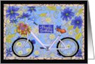 Happy Birthday with Bike Basket of Flowers Surrounded by Flowers card