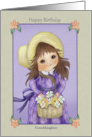Custom For Granddaughter Happy Birthday Girl Holding Basket Flowers card