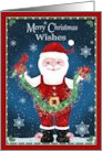 Merry Christmas Wishes with Santa Cardinal Snowflakes card
