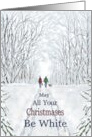 May All Your Christmases Be White Couple Dog Walking in Snow card