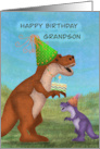 Happy birthday grandson dinosaurs party hats cake card