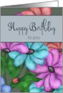 Happy Birthday to You with Watercolor Flowers Ladybug card