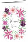 Thank You with Watercolor Flowers in a Wreath Formation card
