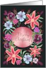 Merry Christmas Bright Flower Wreath with Exotic Feel card