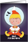 Baby’s First Halloween with Candy Corn Costume Bats over Full Moon card