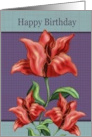 Happy Birthday Red Striped Flowers Checked Background card