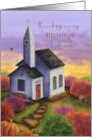 Thanksgiving Blessings to You with Church Autumn Sunrise Scene card