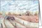 Blessings in your New Home Watercolor Painting Winter Scene Farmhouse card