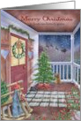 Merry Christmas From Our Home to Yours Front Porch Santa Flying card