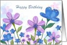 Happy Birthday with Watercolor Flowers Pink Blue card